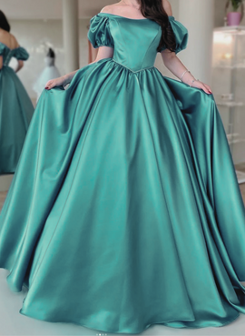 Green Satin Lace-up Back Long Party Dress, Green A-line Prom Dress