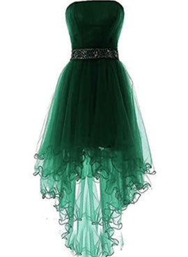 Dark Green Tulle High Low Party Dress, Green Tulle Formal Dress Homecoming Dress