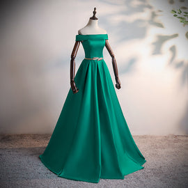 Fashionable Green Satin Scoop Long Prom Dress, A-line Green Evening Dress, Formal Dress