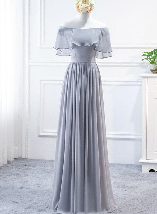 grey off shoulder bridesmaid dress