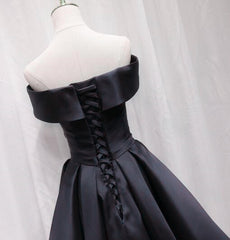 Black Satin Short Sweetheart Homecoming Dress Prom Dress, Black Bridesmaid Dresses