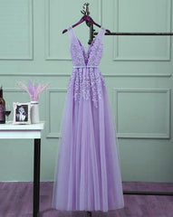Elegant Light Purple Tulle Floor Length Prom Dress, New Style Party Dress