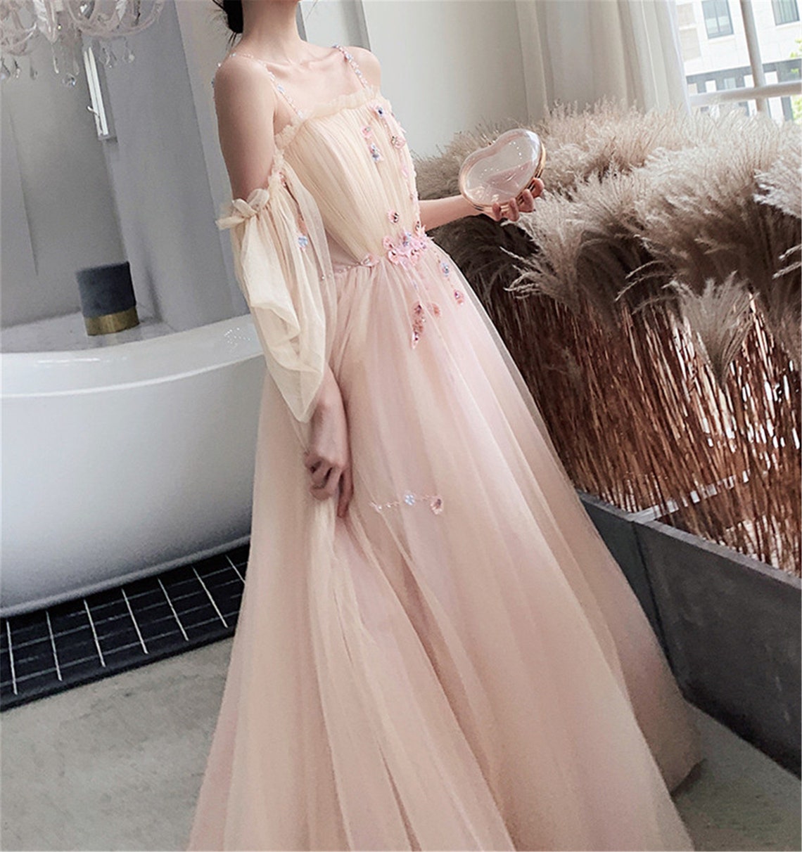 Cute Pink Spaghetti Strap Bridesmaid Dress Prom Dress, Dreamy A-Line G Cutedressy Cute Pink Spaghetti Strap Bridesmaid Dress Prom Dress, Dreamy A-Line G Cutedressy