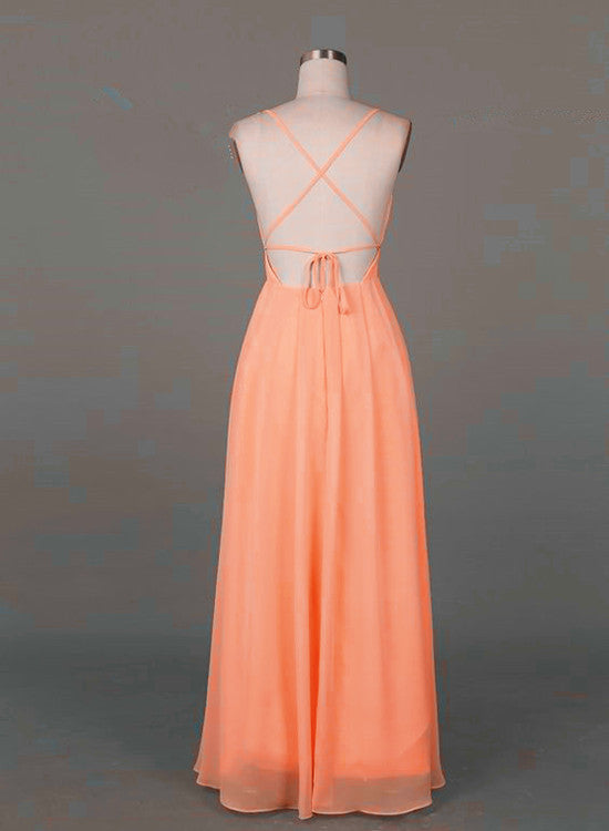 Beautiful Light Orange Chiffon Sexy Long Prom Dress, Backless Long Party Dress, Prom Gowns