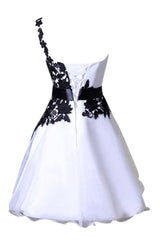 White and Black One Shoulder Graduation Party Dress, Lovely Party Dresses, Cute Prom Dress