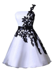 White and Black One Shoulder Graduation Party Dress, Lovely Party Dresses, Cute Prom Dress