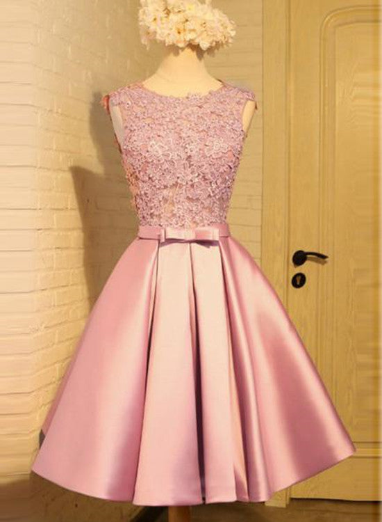 Pink Satin Short Homecoming Dress , Cute Party Dress, Formal Dresses