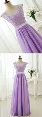 Light Purple Chiffon V Neck Long Prom Dress, Long Bridesmaid Dress