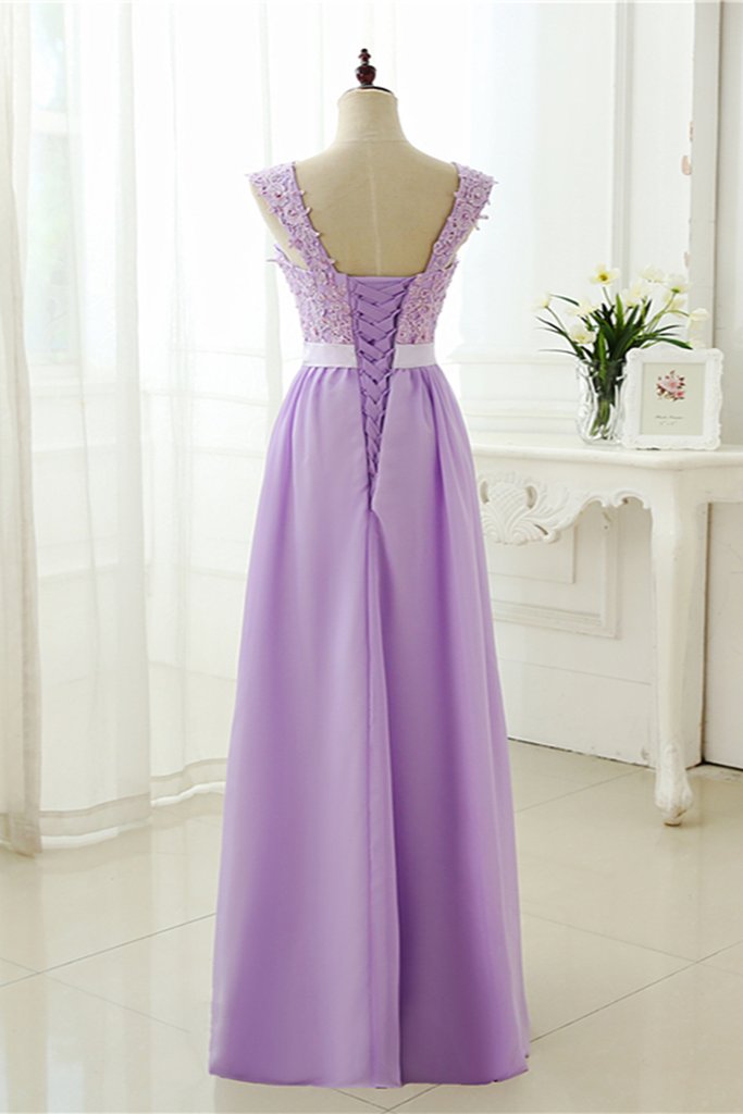 Beautiful Chiffon Lavender Straps Long Party Gowns, Prom Dresses