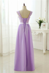 Light Purple Chiffon V Neck Long Prom Dress, Long Bridesmaid Dress