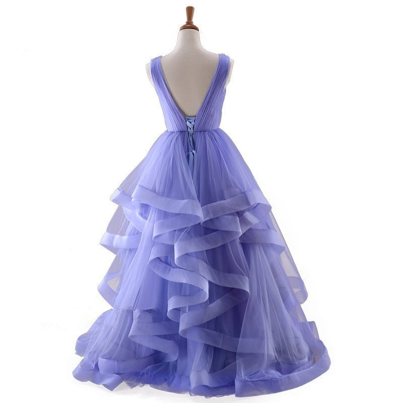 Lavender Tulle V-neckline Layers Long Sweet 16 Dress, Light Purple Pro Cutedressy Lavender Tulle V-neckline Layers Long Sweet 16 Dress, Light Purple Pro Cutedressy