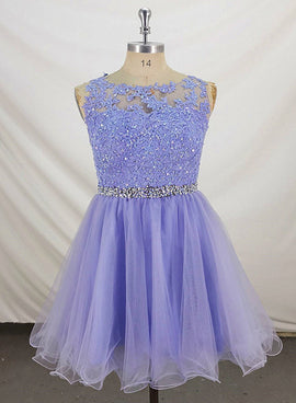 Lovely Lavender Tulle Short Handmade Party Dress, Knee Length Homecoming Dress