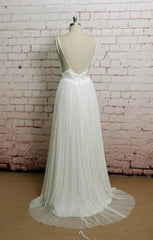 Lovely Simple Ivory Tulle Backless Straps Wedding Dresses, Prom Dresses , Formal Gowns