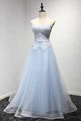 Light Blue Charming Sweetheart Neckline Floor Length Formal Dress, Blue Tulle Gowns, Party Dress