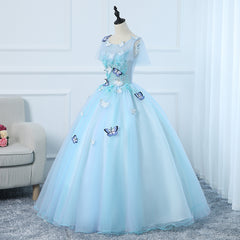 Beautiful Light Blue Tulle Long Prom Dress, Ball Gown Blue Sweet 16 Dresses