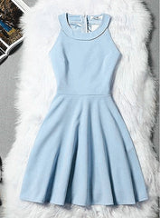 Light Blue Halter Short Wedding Party Dress, Cute Blue Prom Dress