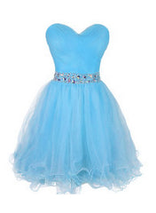 Lovely Sweetheart Light Blue Beaded Homecoming Dress, Short Blue Prom Dress 2021