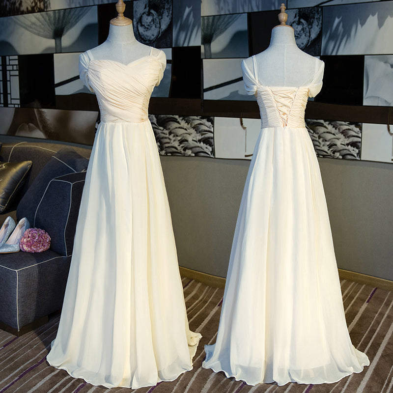 Lovely Light Champagne Simple Long Party Dress, A-line Cap Sleeves Formal Dress