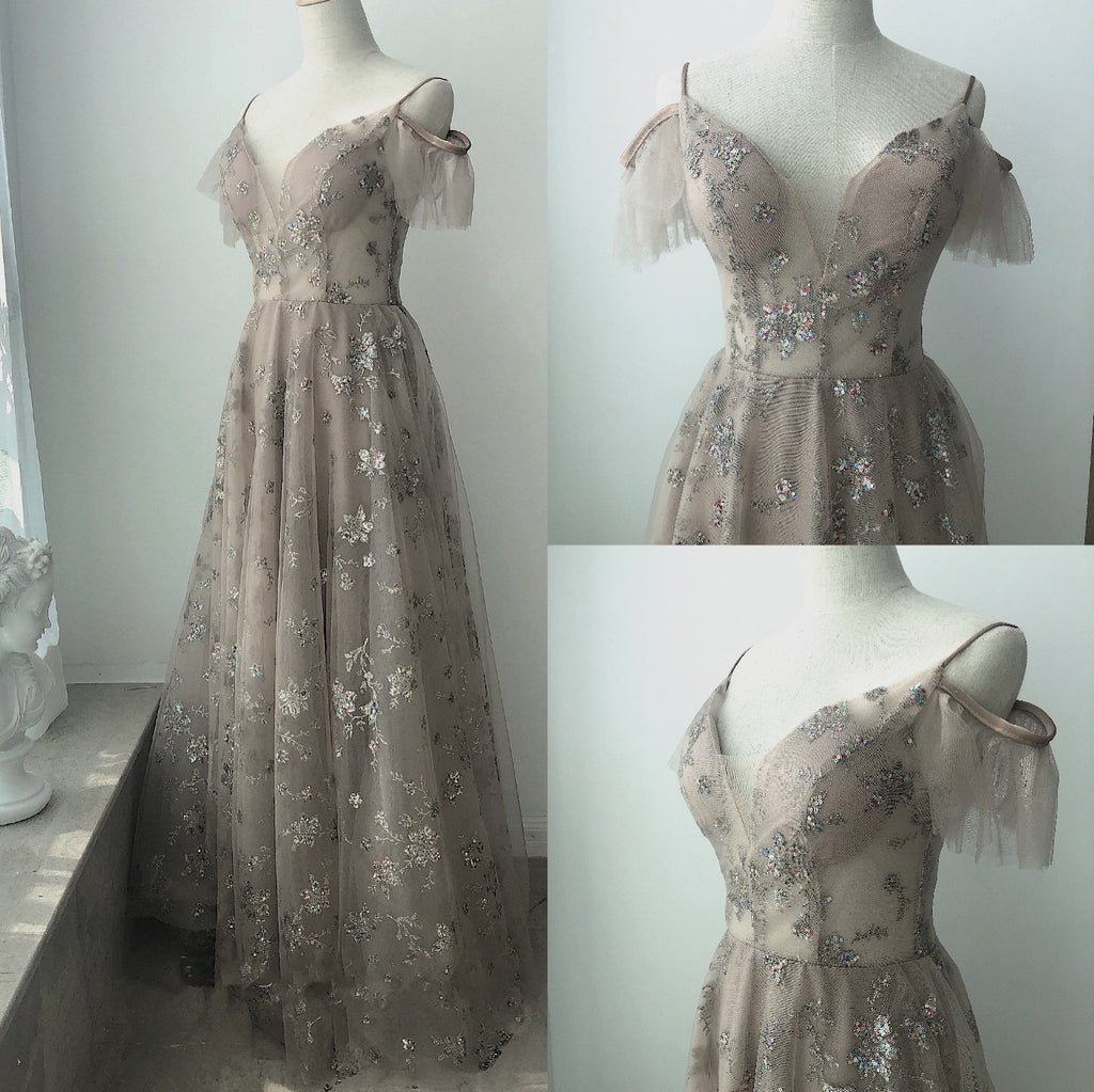 Champagne Straps Backless Vintage Long Party Dress, DP2838