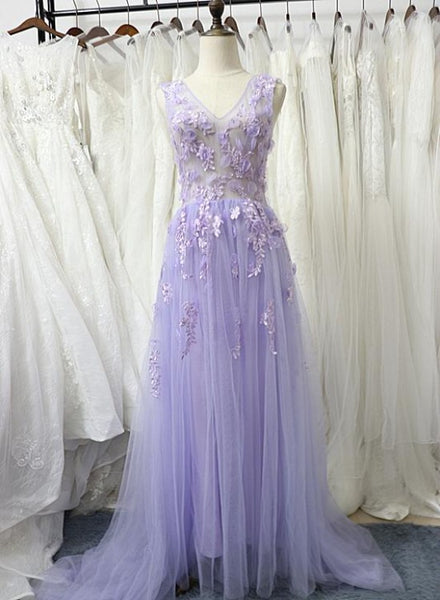 Charming Tulle Floral Light Purple Long Party Dress, A-line Prom Dress –  Cutedressy