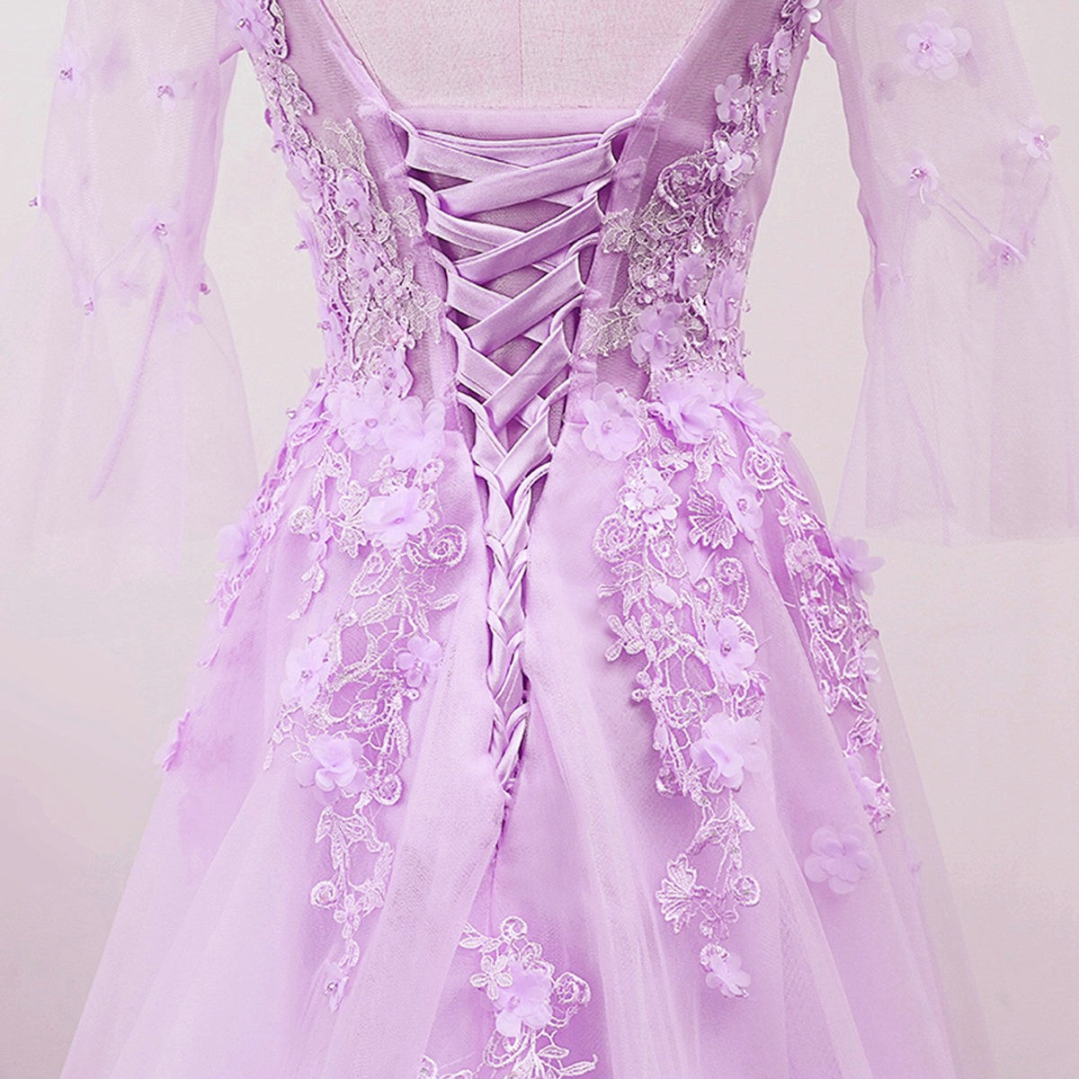 Light Purple Tulle V-neckline Lace Applique New Prom Dress 2021, Laven Cutedressy Light Purple Tulle V-neckline Lace Applique New Prom Dress 2021, Laven Cutedressy