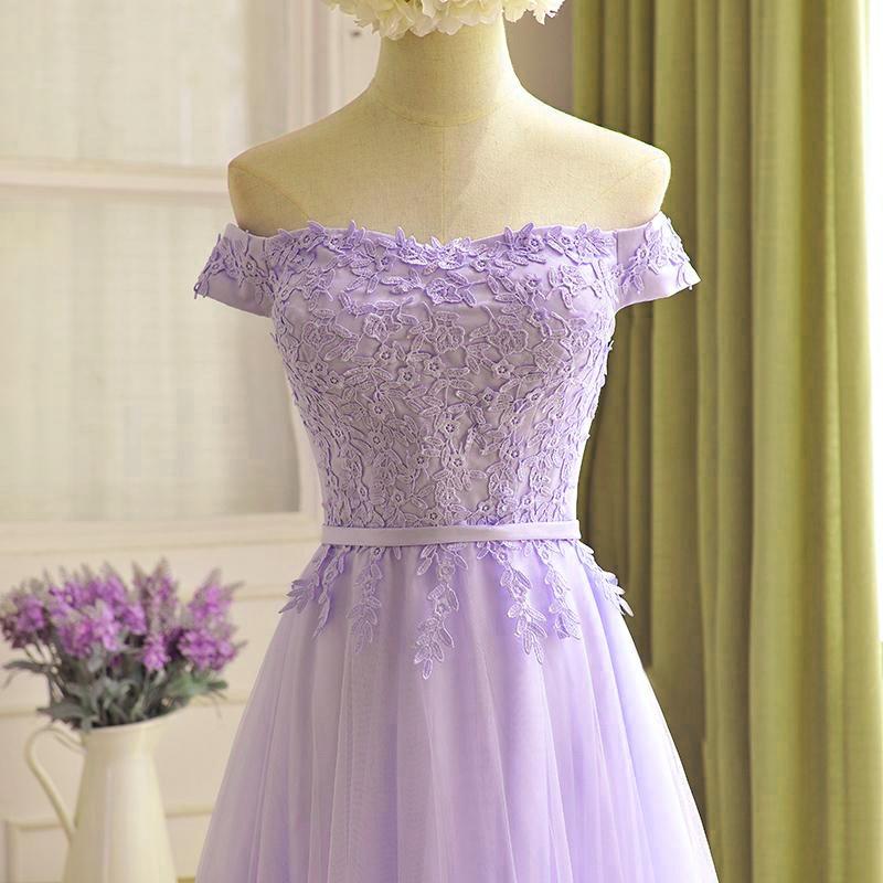 Beautiful Lavender Tulle Off Shoulder Party Dress, Light Purple Brides Cutedressy Beautiful Lavender Tulle Off Shoulder Party Dress, Light Purple Brides Cutedressy