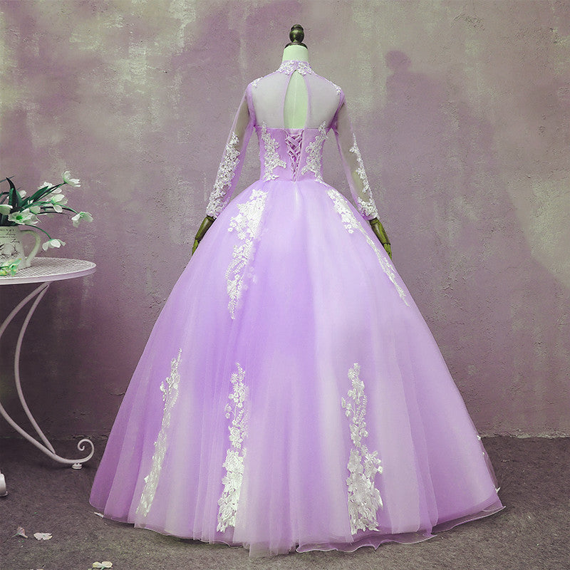 purple sweet 16 dress Light Purple Tulle Long Sleeves Applique Sweet 16 Gown, Beautiful Even – Cutedressy