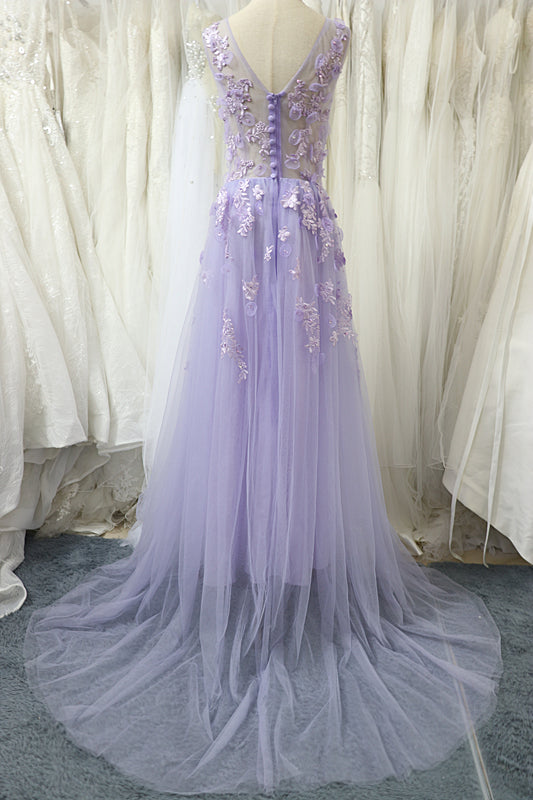 light purple long dress Charming Tulle Floral Light Purple Long Party Dress, A-line Prom Dress – Cutedressy