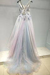 Light Pink and Tulle V-neckline Vintage Floor Length Party Gowns, Charming Formal Dress with Lace-up