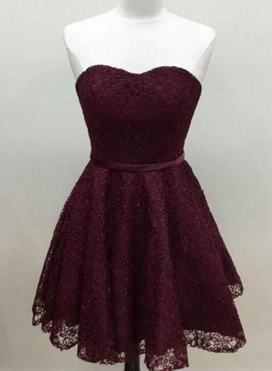 Maroon Homecoming Dresses, Lace Short Prom Dresses, Party Dresses, Prom Dress