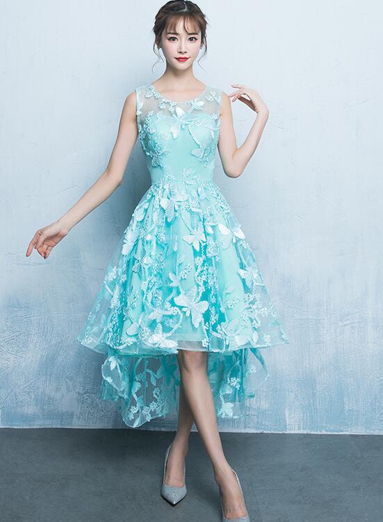 Mint Green Lace High Low Bridesmaid Dress, High Low Homecoming Dress, Short Prom Dress Mint Green Lace High Low Bridesmaid Dress, High Low Homecoming Dress, Short Prom Dress