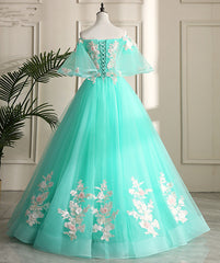 Mint Green Sweetheart Sweetheart Flowers Tulle Formal Dress, Mint Green Formal Dress