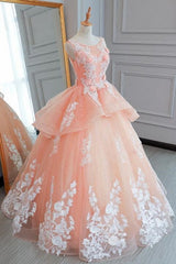 Peach Pink Tulle Princess Sweet 16 Party Dress, Quinceanera Dresses Formal Dress