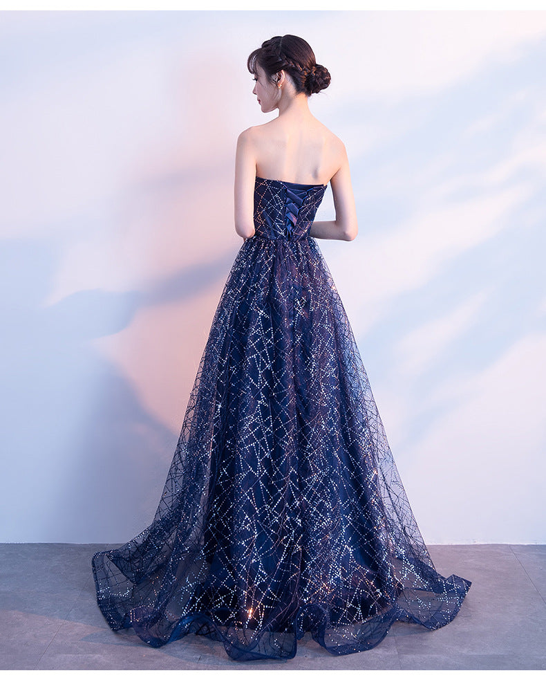 Navy Blue Floor Length Long Party Gown, A-line Long Prom Dress – Cutedressy
