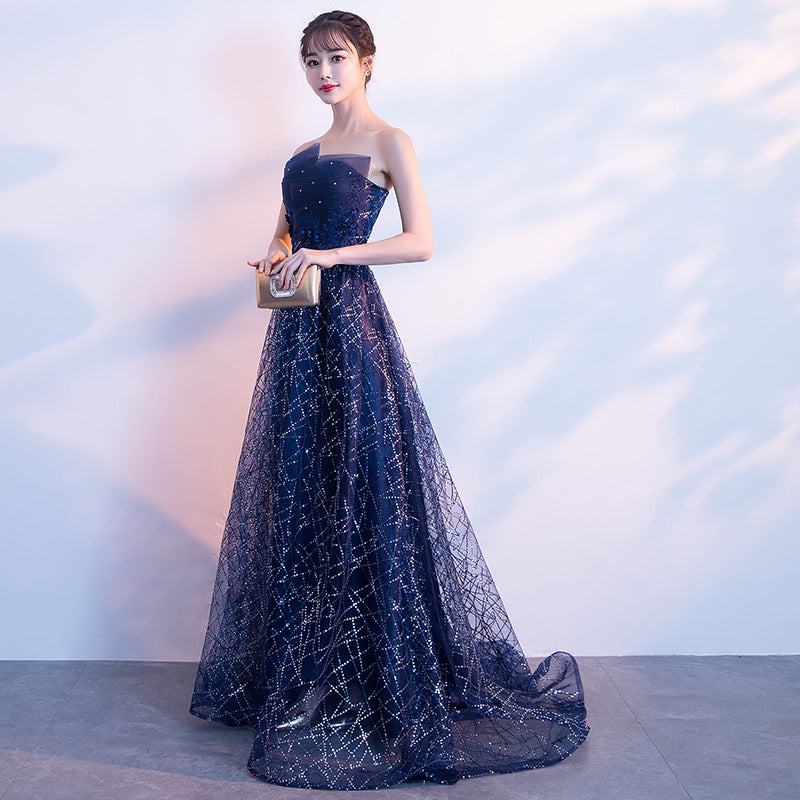 Navy Blue Floor Length Long Party Gown, A-line Long Prom Dress Cutedressy Navy Blue Floor Length Long Party Gown, A-line Long Prom Dress Cutedressy