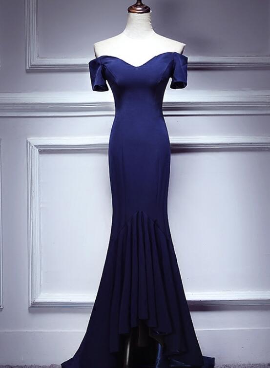 Navy Blue Spandex Mermaid Sweetheart Evening Gown, Charming Blue Prom Dress Party Dress