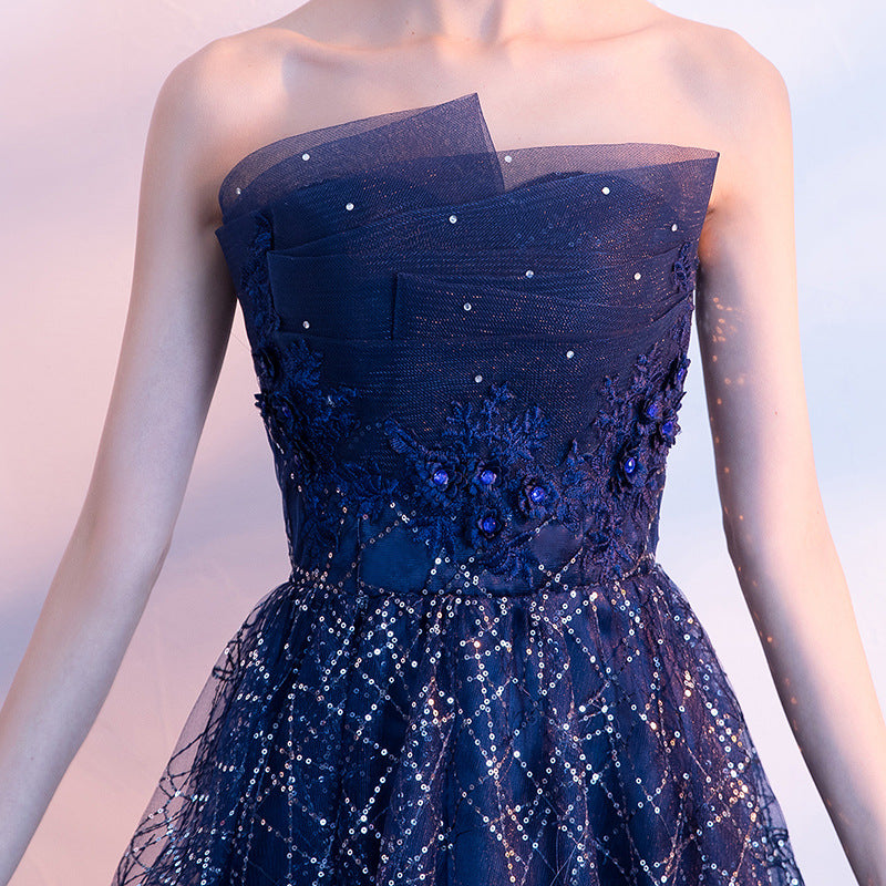 Navy Blue Floor Length Long Party Gown, A-line Long Prom Dress Cutedressy Navy Blue Floor Length Long Party Gown, A-line Long Prom Dress Cutedressy