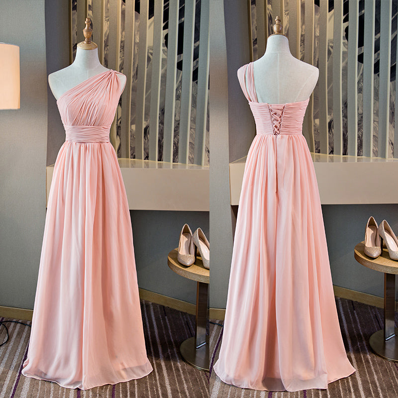 Beautiful Pink Mismatch Long Chiffon Bridesmaid Dress, Pink Party Dress