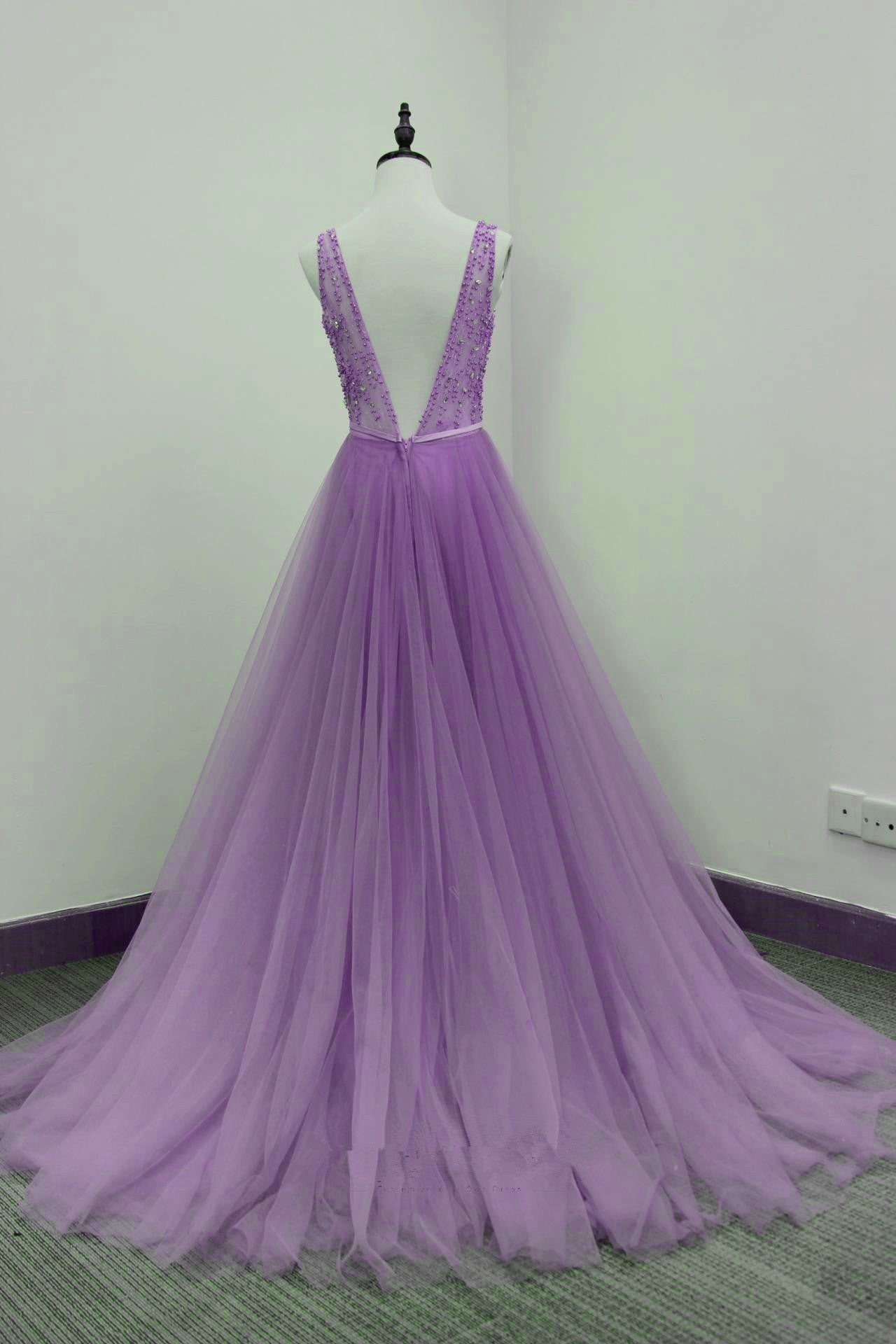 Beautiful Long Light Purple V-neckline Party Dress, Prom Dress