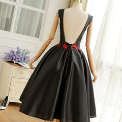 Black Vintage Style Tea Length Wedding Party Dress, Black Prom Dress Short Formal Dress