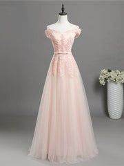 Light Pink Sweetheart Lace Applique Long Party Dress, Pink Bridesmaid Dress