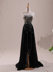 Beautiful Black Beaded High Low Prom Dress , Black Formal Dress, Lovely Gowns