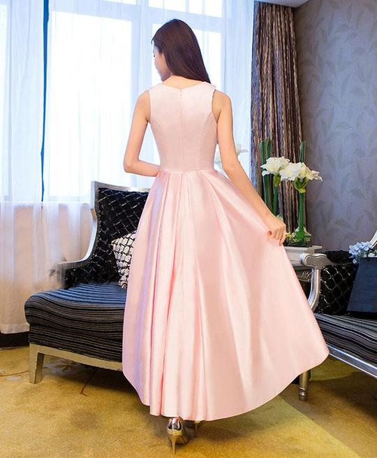 Light Pink Round Neckline High Low Simple Party Dress, Pink New Style Cutedressy Light Pink Round Neckline High Low Simple Party Dress, Pink New Style Cutedressy