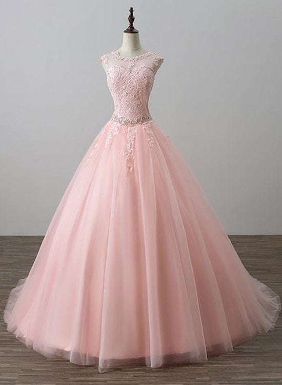 Pink Tulle Princess Gown, Sweet 16 Formal Dress, Ball Gowns
