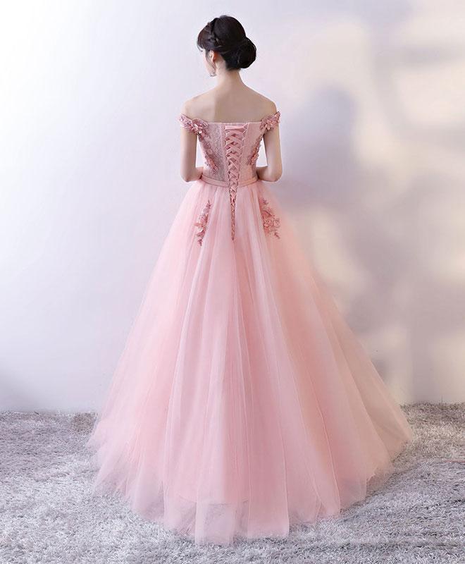 Beautiful Pink Off Shoulder Tulle Party Dress , Long Formal Dresses