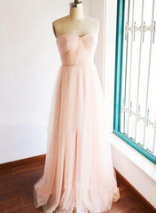 Light Pink Tulle Long Bridesmaid Dresses, Elegant Simple Party Dress, Pink Gown