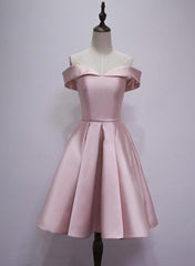 Pink Off Shoulder Knee Length Homecoming Dresses, Pink Short Party Dress, Short Formal Dresses
