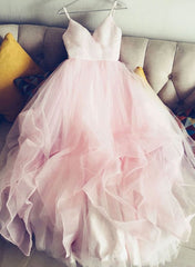 Pink Princess V-neckline Prom Gown,  Formal Dresses, Lovely Straps Party Dresses