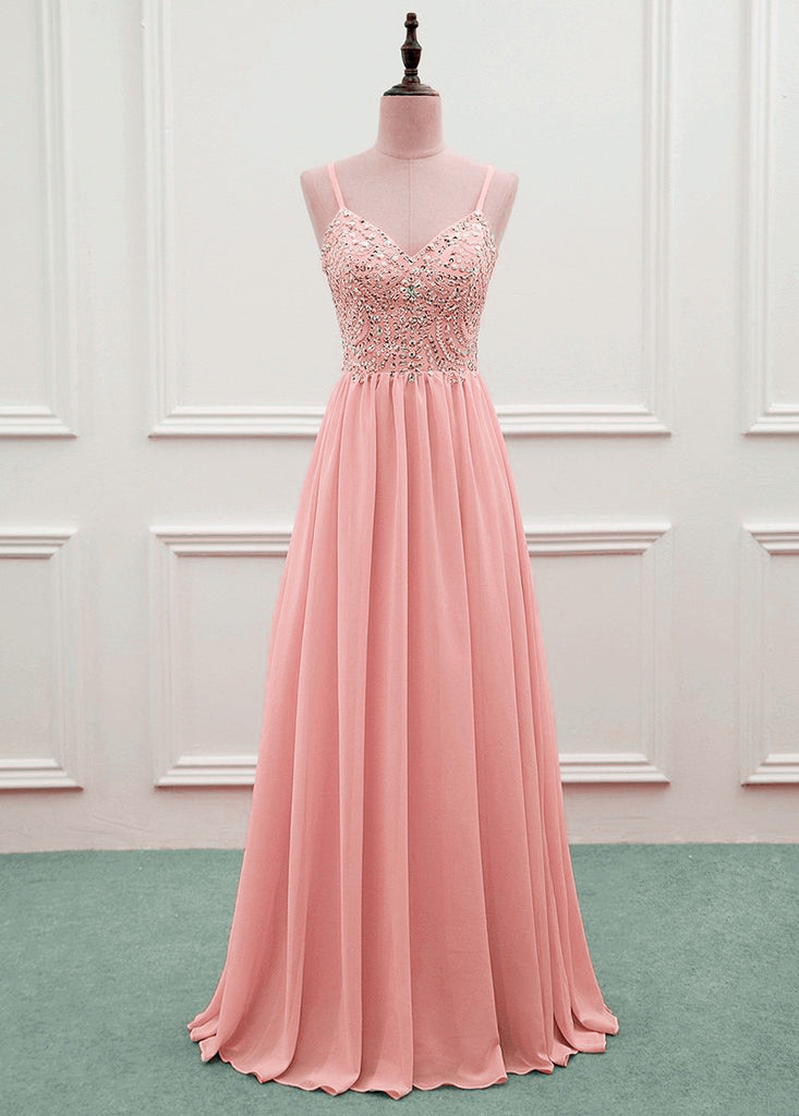 Classy Pink Chiffon Beaded Evening Dress Formal Prom Dress Y8424 main image 1