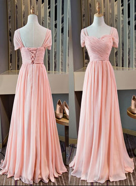 Beautiful Pink Mismatch Long Chiffon Bridesmaid Dress, Pink Party Dress